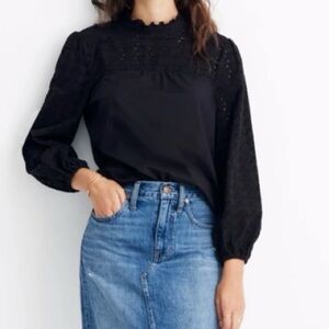 Madewell Black Lace Long Sleeve Top women’s size medium